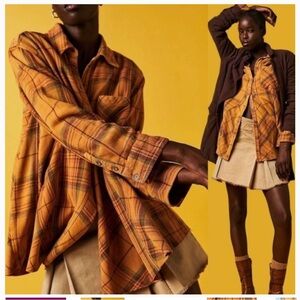 Plaid Button-Up Shirt in Orange and Brown